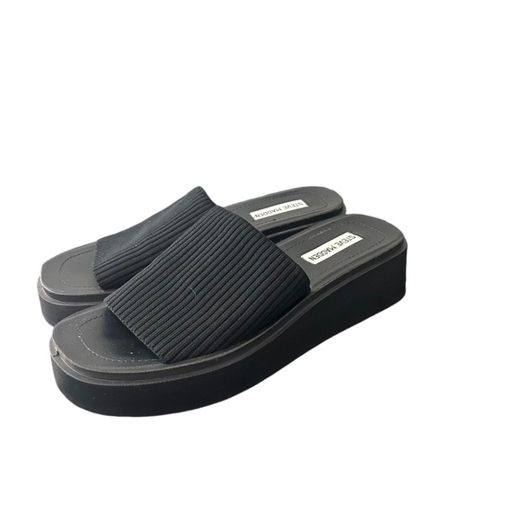 Steve Madden Black Bennet Platform Fabric Slides Sandals Size 9.5 - Picture 2 of 11